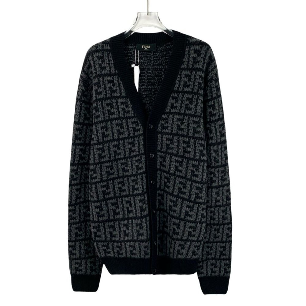 Fendi 2023 Black Cashmere V-Neck Single-Breasted Long-Sleeve Knitted Cardigan Co